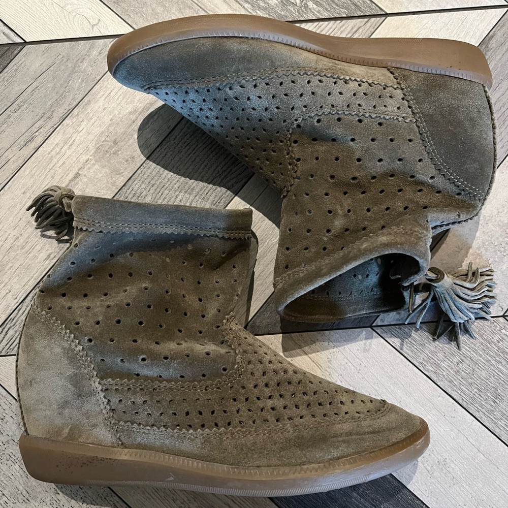 Isabel Marant Suede Fringe Trim Accent High Top Wedge Sneakers olive - Picture 3 of 8